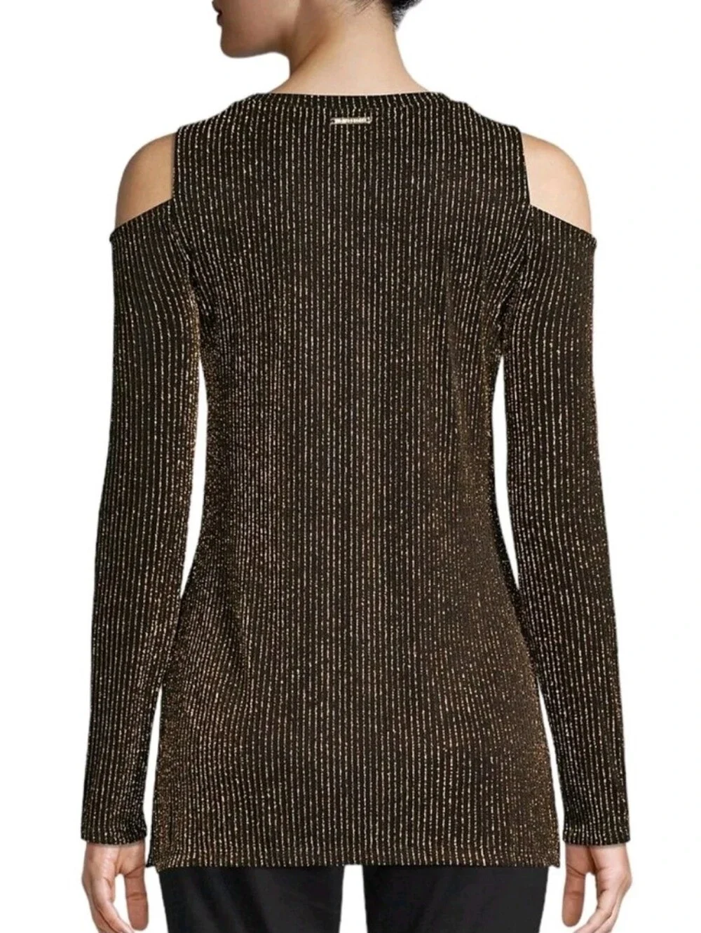 Michael Kors Gold Black Sparkle Metallic Cold Shoulder Top Women's‎ Size 1X